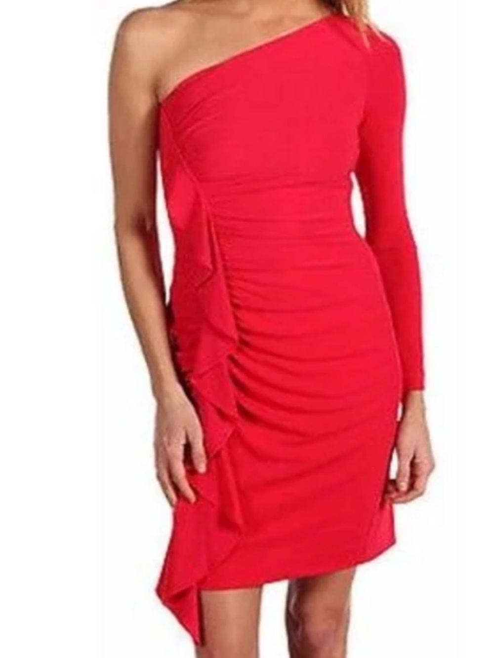 JESSICA SIMPSON One Shoulder Ruffle Dress bright red pink 6